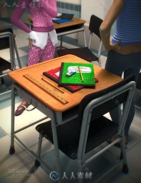 学校书桌和课堂学习用品3D模型合辑