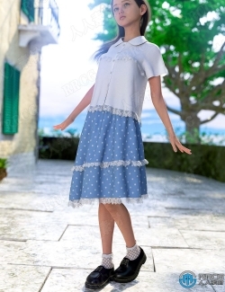 荷叶边斑点学院风分体女性裙装服饰3D模型合集
