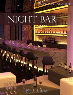 美丽豪华的夜间酒吧场景环境3D模型合辑
