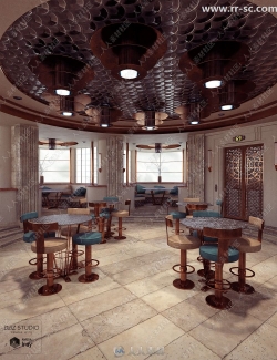 优雅经典铜装饰咖啡馆室内设计3D模型