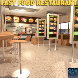 现代流行快餐店室内设计与外部景观3D模型合集
