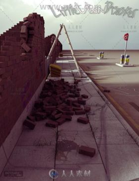 完美的地震灾难后城市街道场景环境3D模型合辑