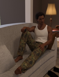 家中沙发上舒适姿势男性3D模型