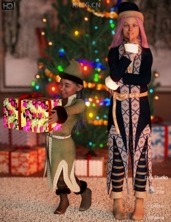 圣诞节主题风格节日气氛人物服饰套装3D模型合集