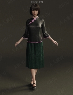 女性中式旗袍分体套装3D模型合集