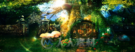 阳光森林系绿色大树木屋童话森系婚礼宝宝宴led大屏幕背景视频
