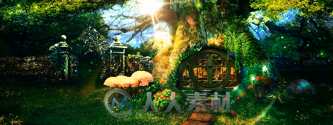 阳光森林系绿色大树木屋童话森系婚礼宝宝宴led大屏幕背景视频