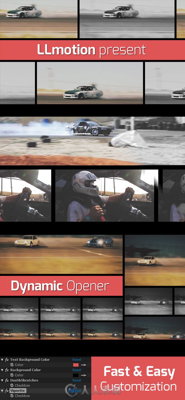炫酷动感赛车漂移分屏展示体育视频宣传AE模板 Videohive Drift Show - Dynamic Op...