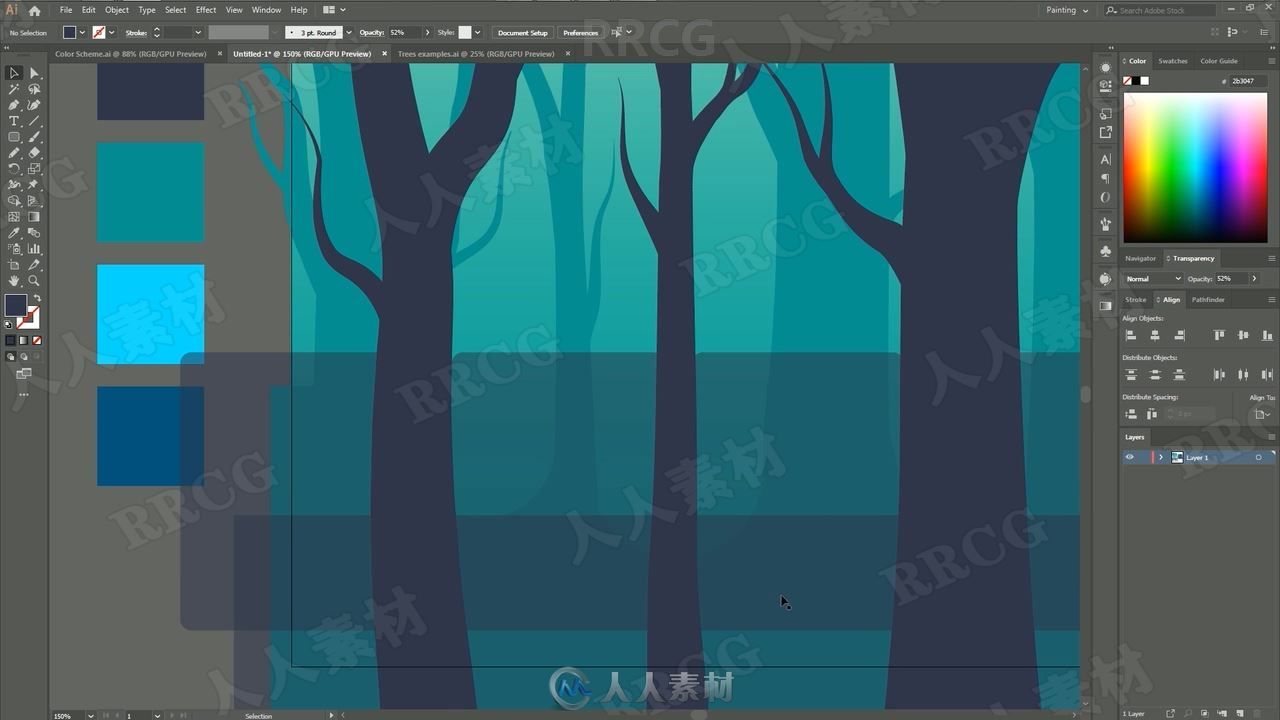 Illustrator制作梦幻剪影森林插图视频教程