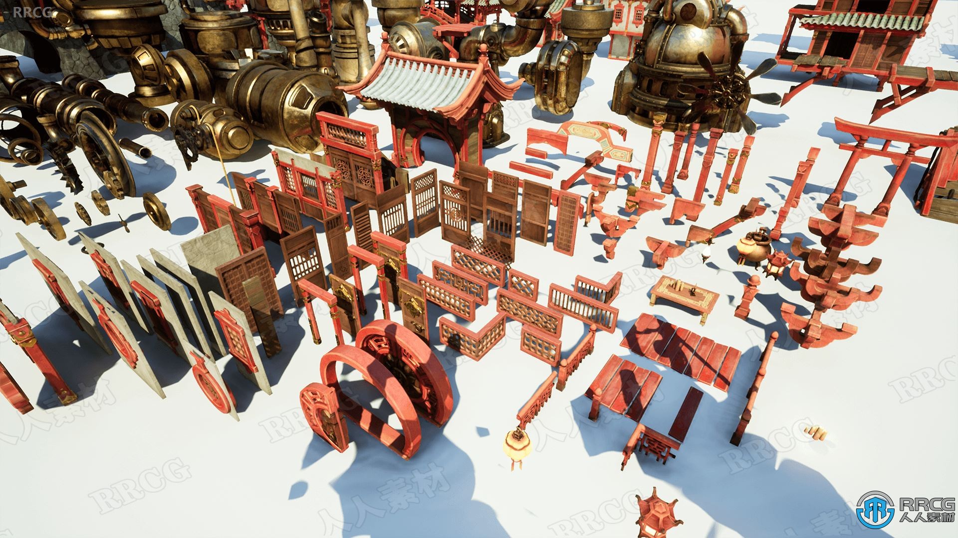 蒸汽朋克中国风建筑场景Unreal Engine游戏素材资源
