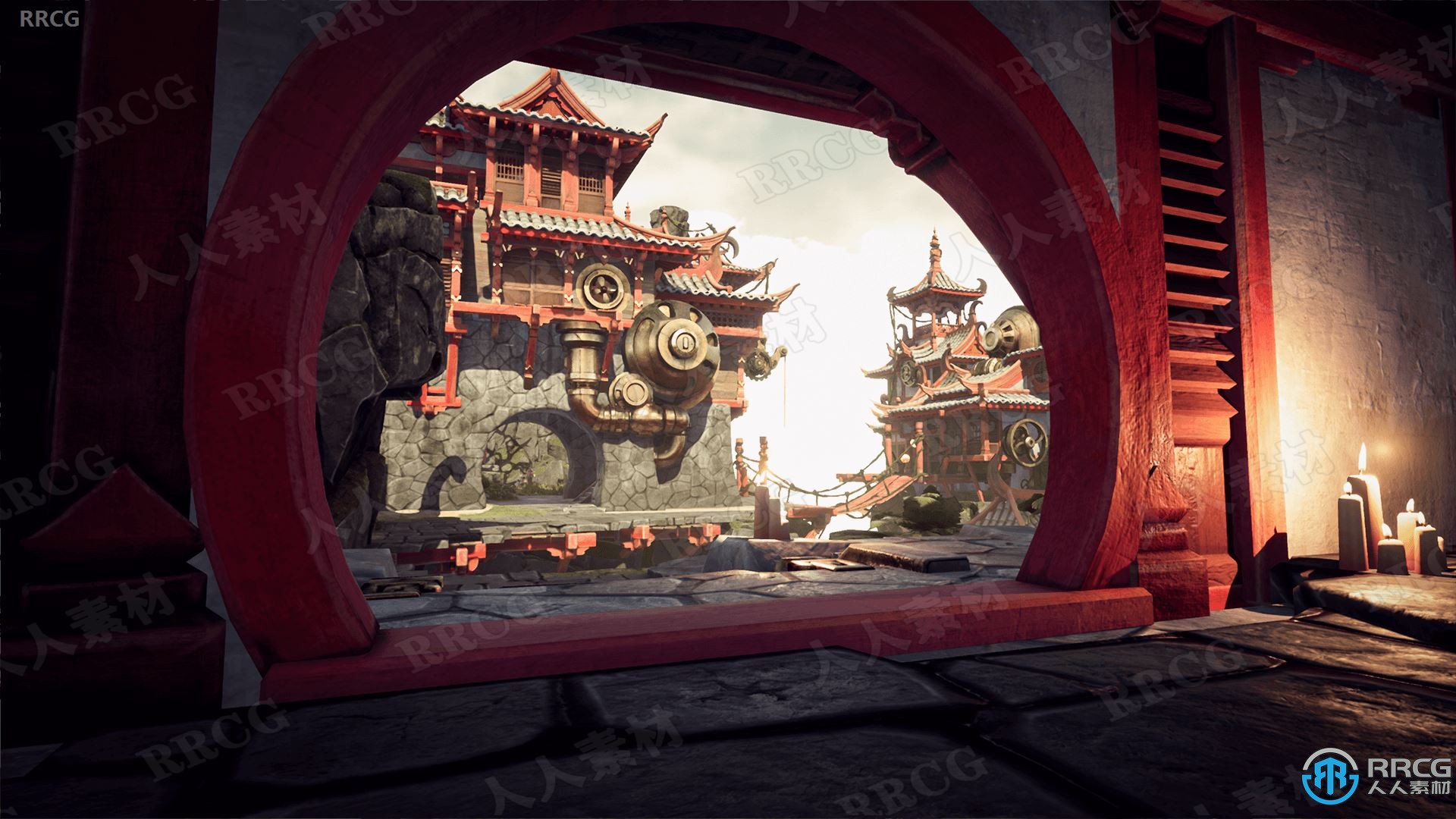 蒸汽朋克中国风建筑场景Unreal Engine游戏素材资源