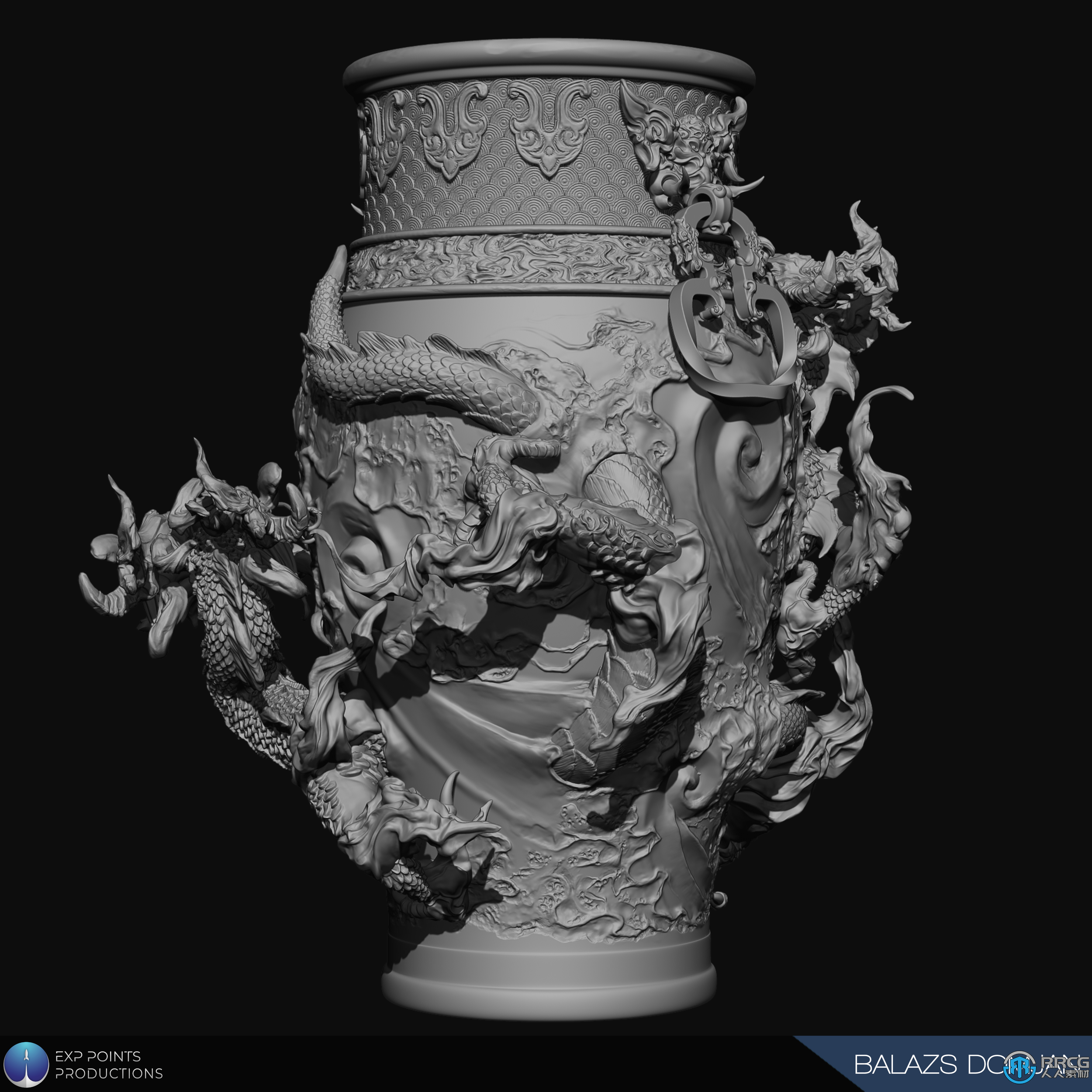 Zbrush龙形花纹造型古董花瓶完整雕刻训练视频教程