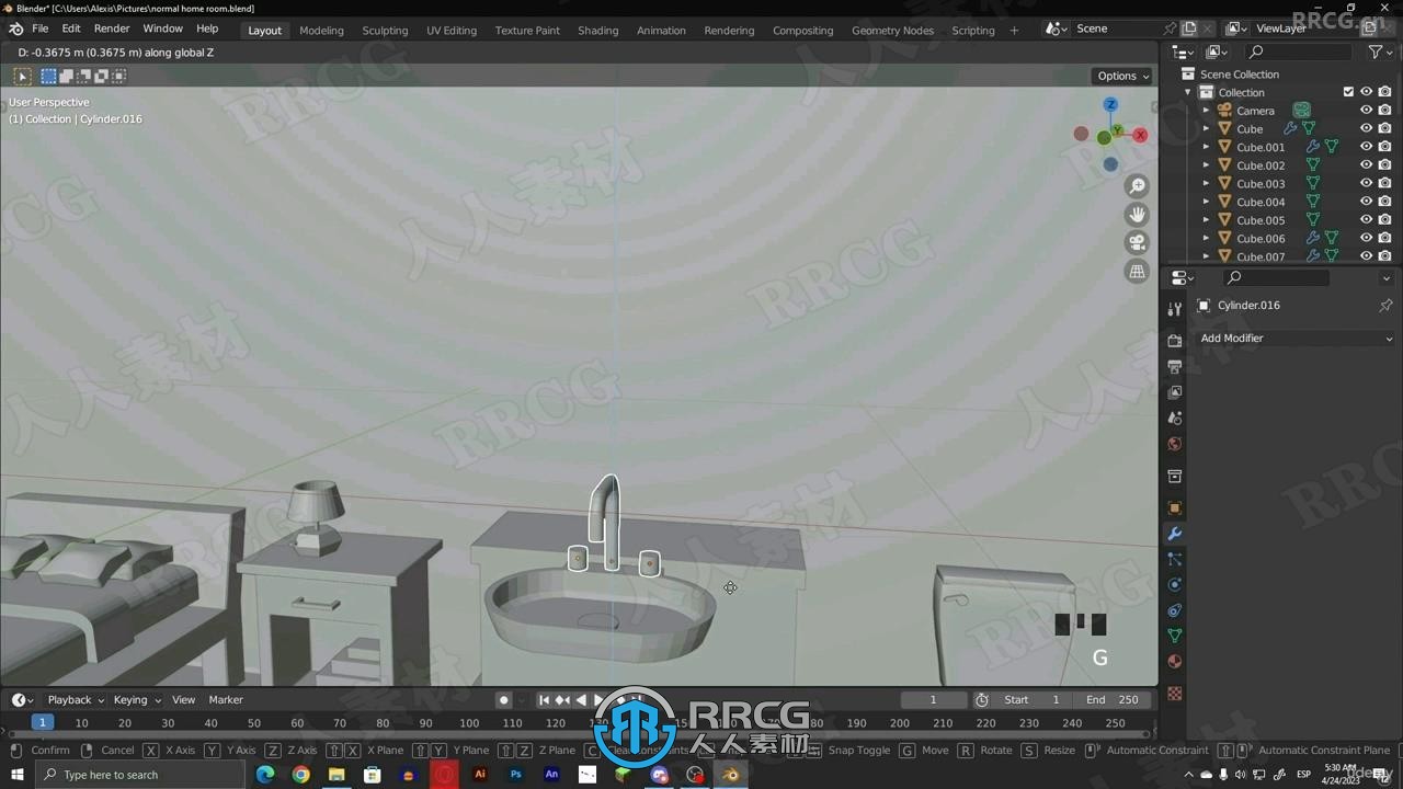 Blender卧室浴室室内建模设计视频教程