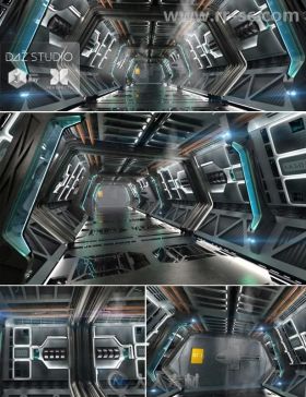 科幻太空船走廊场景环境3D模型合辑