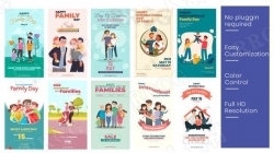 和谐幸福家庭故事卡通版式海报展示动画AE模板