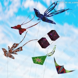 多种动物形状鲜艳颜色美丽花纹飞舞风筝3D模型