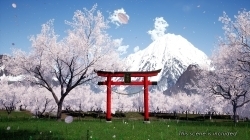 樱花树富士山环境场景Unreal Engine游戏素材