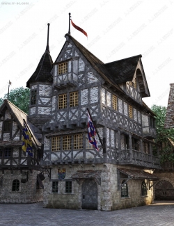 中世纪一层至三层小古堡建筑3D模型