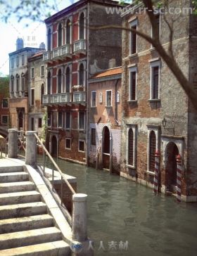 完整浪漫的威尼斯街道场景环境3D模型合辑