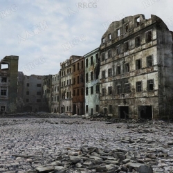 二战被摧毁城市建筑废墟高质量完整3D模型