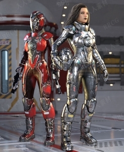 银河钢铁女性全套科幻服饰套装3D模型合集