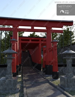 日本神社鸟居人行道建筑景观3D模型