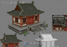 武侠古代精致小房子3D场景模型