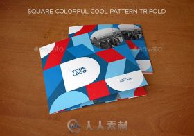 酷炫多彩方形图案宣传三折手册indesign排版模板