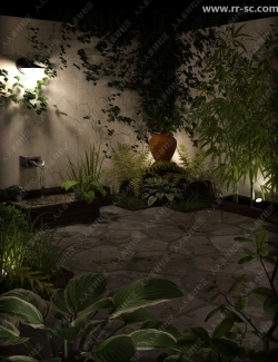 美丽花园多种类绿色盆栽植物3D模型