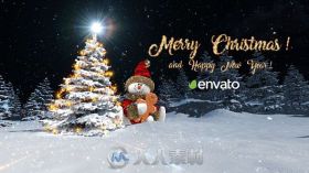 美丽的圣诞节夜晚粒子魔法动画AE模板 Videohive Christmas Snowman Opener 190...