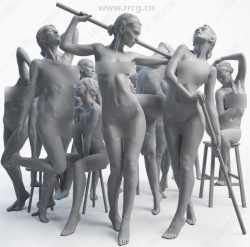 16组经典女性人体姿势雕刻级3D模型合集