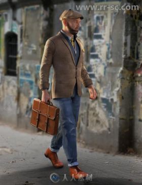 帅气稳重的现代城镇男性服装和皮包3D模型合辑