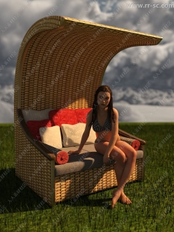 半圆形编织材质遮阳椅子圆枕靠背3D模型