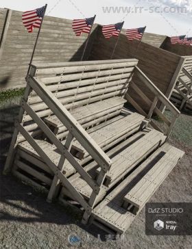 木制的看台和旗帜场景环境3D模型合辑