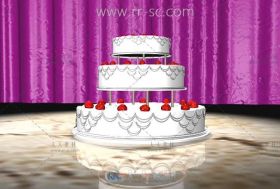 旋转的草莓蛋糕在紫色幕布舞台中旋转展示视频素材