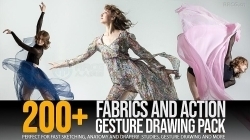 200张丝绸纱布动态艺术姿势造型高清参考图合集
