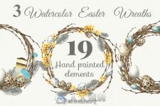 水彩复活节花环平面素材Watercolor Easter Wreaths