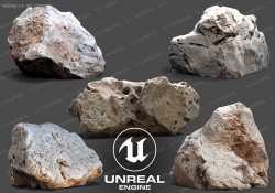 超级逼真纹理凹凸扫描石头工具UE4游戏素材资源