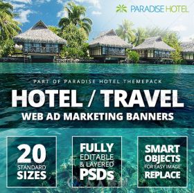 现代酒店和旅游网络广告营销横幅PSD模板