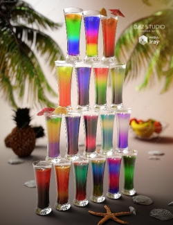 多组彩色渐变分层鸡尾酒3D模型