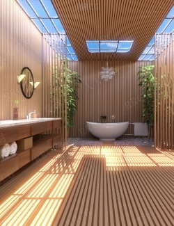 花式日式奢华宽敞浴室室内设计3D模型合集