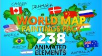 世界地图国旗绘制动画包AE模板 Videohive World Map Paintings Pack 12070408