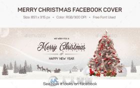 美丽时尚的圣诞节快乐网页封面设计PSD模板