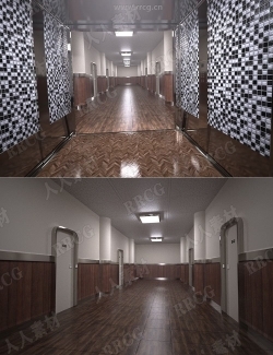 复古乌托邦风格公寓走廊带有电梯和公寓单间3D模型合集