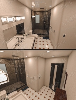 整洁现代简约华丽风格洗手间浴室一体3D模型合集