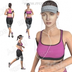 戴耳机跑步运动女孩3D模型与贴图