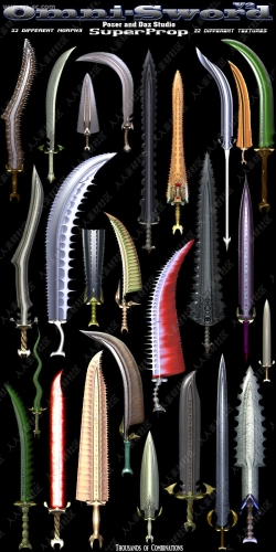 多组不同形状颜色宝刀剑柄纹理3D模型