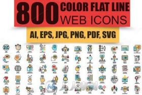 800款Lineapp表情矢量图标Bundle Flat Line Business Icons