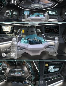 科幻太空飞船指挥中心内部环境3D模型合辑