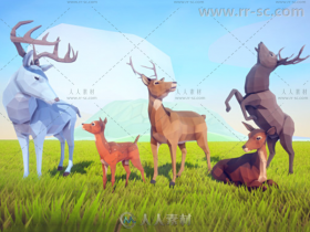 美丽的多彩艺术鹿动物角色3D模型Unity游戏素材资源